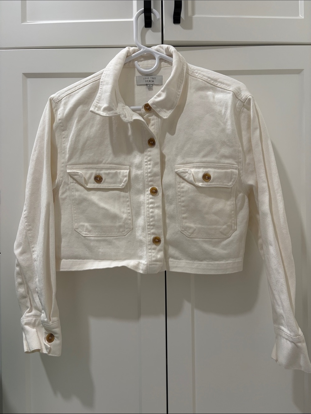 Love Tree White Denim Cropped Button Jacket